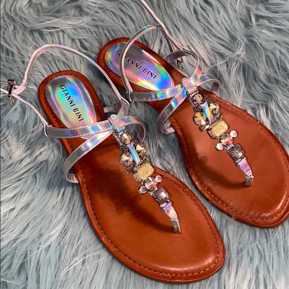 Holographic Iridescent Rhinestone Sandals